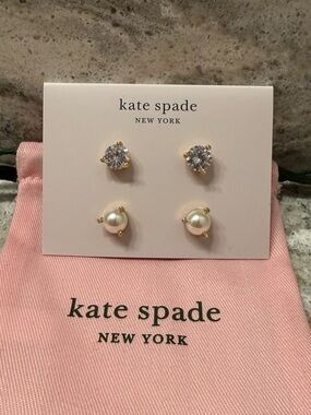 Kate Spade Gold Pearl & Crystal Stud Earring Duo